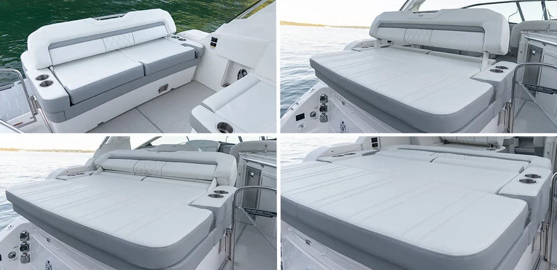 Rufowe siedzenie UltraLounge w kokpicie Regal 33 Express.