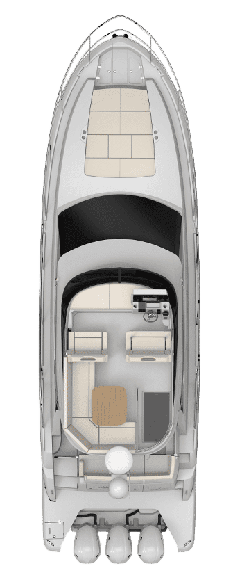 Rzut układu flybridge modelu Regal 38 FXO.