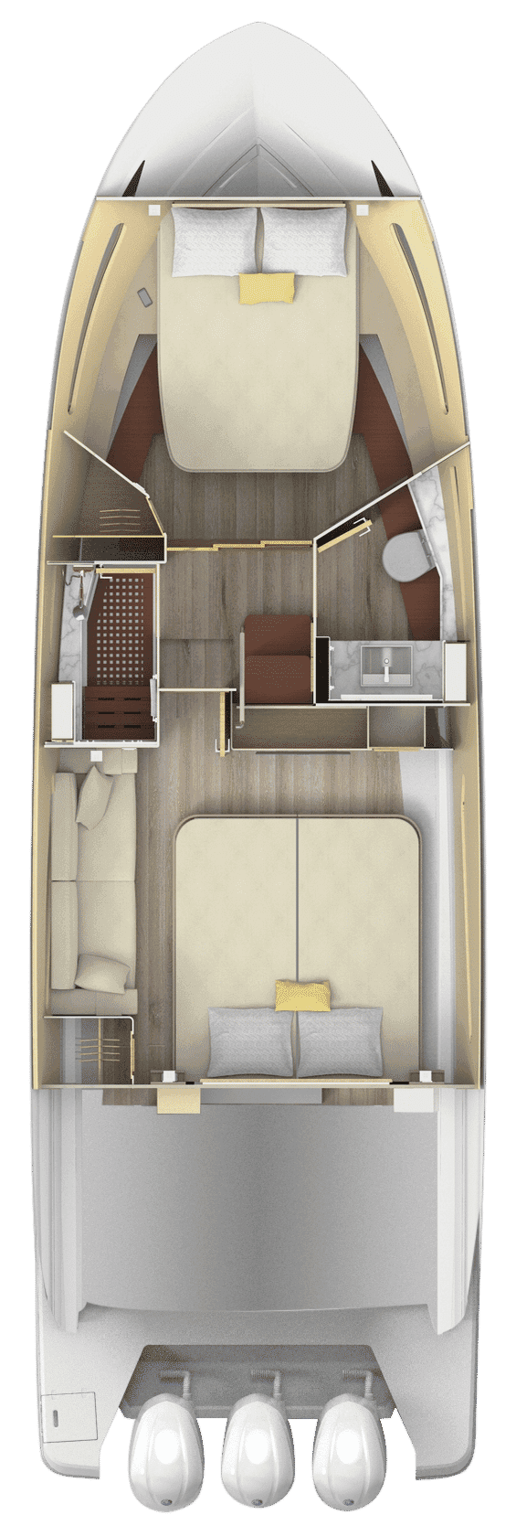 Rzut układu kabiny modelu Regal 38 XO.