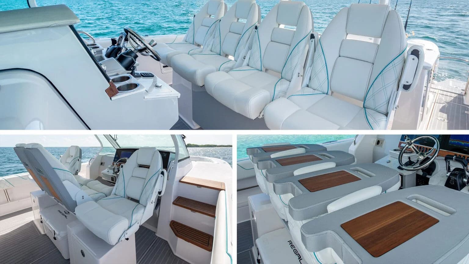 Cztery wielopozycyjne fotele kapitańskie w modelu Regal 38 SAV.