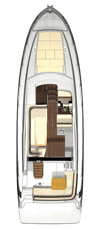 Plan górnego salonu i patio rufowego w Regal 42 FLY.