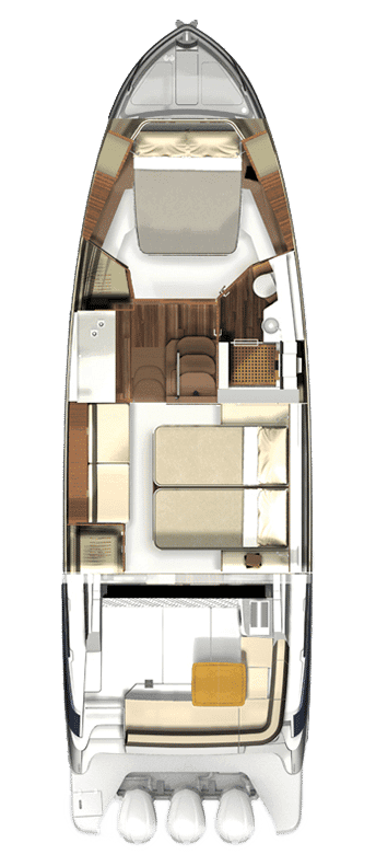 Rzut kabiny z centrum napojów dla Regal 42 XO.