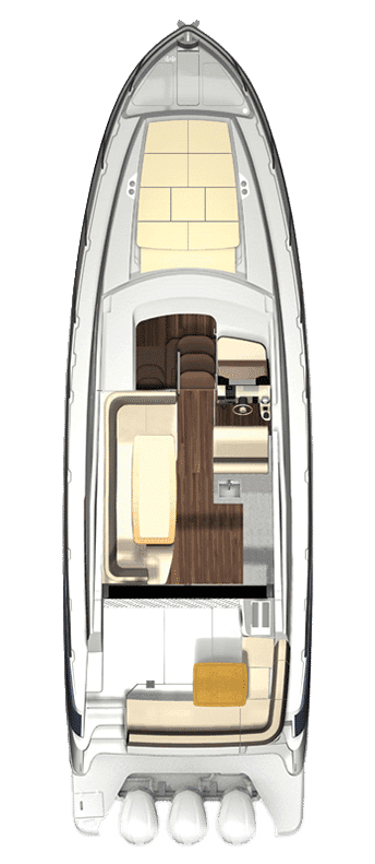 Rzut górnego salonu i patio rufowego 42 XO.