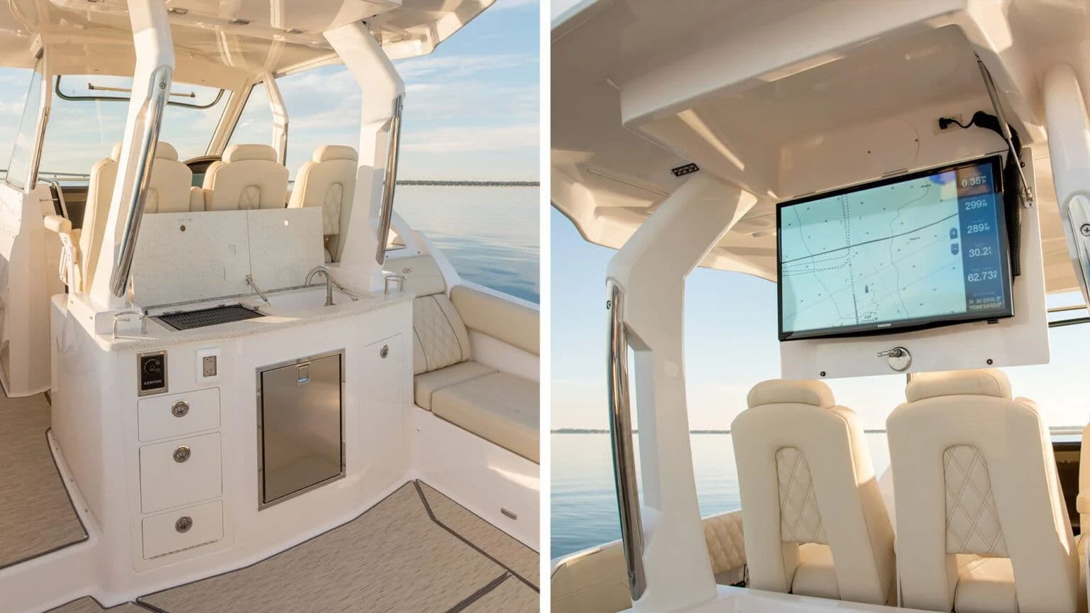 Centrum serwisowe z lodówką i zlewem w Regal 33 SAV.