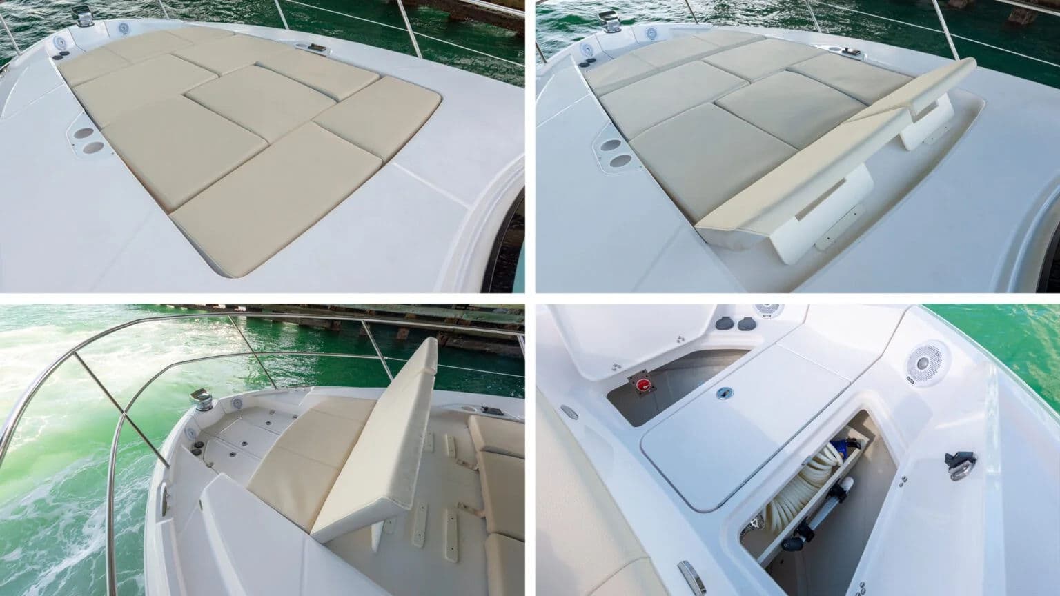 Leżanka dziobowa i schowki na pokładzie dziobowym 38 FXO.