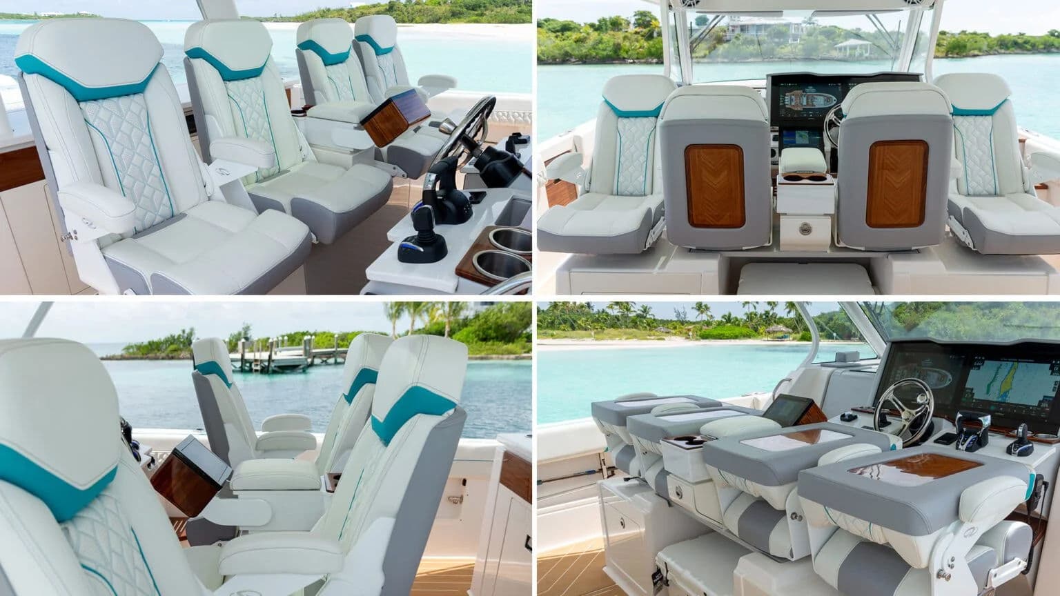 Cztery fotele kapitańskie przy konsoli Regal 43 SAV.